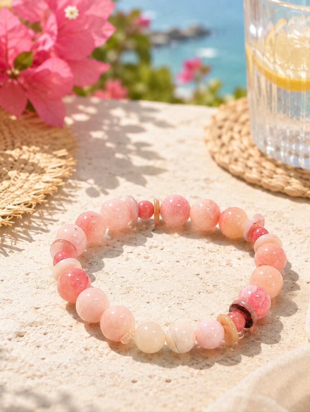 Blush Pink Glass Beaded Stretch Bracelet - Handmade Stretch Bracelet - 7 Inches
